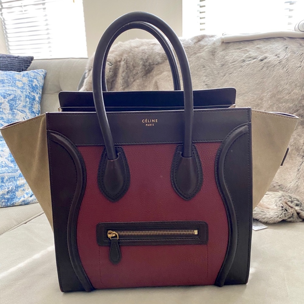 CELINE Tricolor luggage bag leather and suede Mini